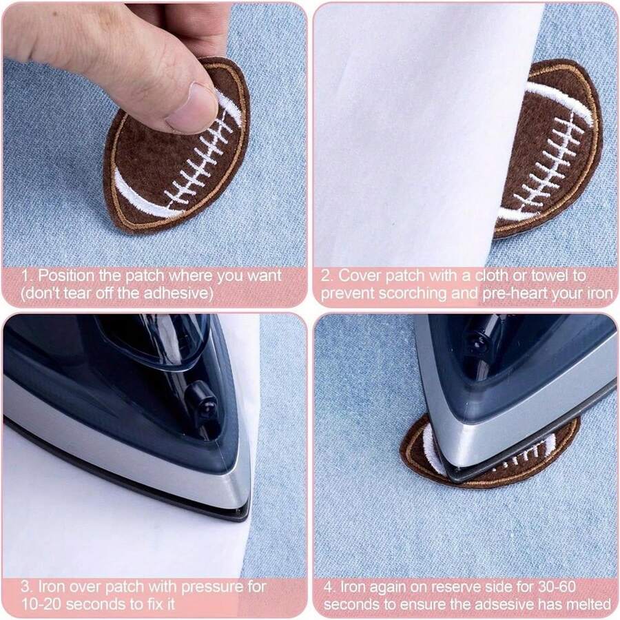 20pcs Football Embroidered Iron On Patches, Dark Brown Bumble Iron Sew