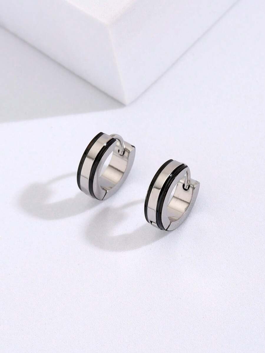 時尚流行男士不銹鋼耳環，適合珠寶禮物和時尚外觀 - 銀色 - 查看 1