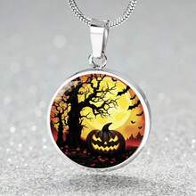 Dây chuyền đèn lồng ảnh tùy chỉnh, trang sức Halloween cá nhân hóa, mặt dây chuyền hình cây ma quái và bí ngô bằng vàng, quà tặng hình bóng Halloween cho cô ấy hoặc anh ấy - Bạc - Xem 3