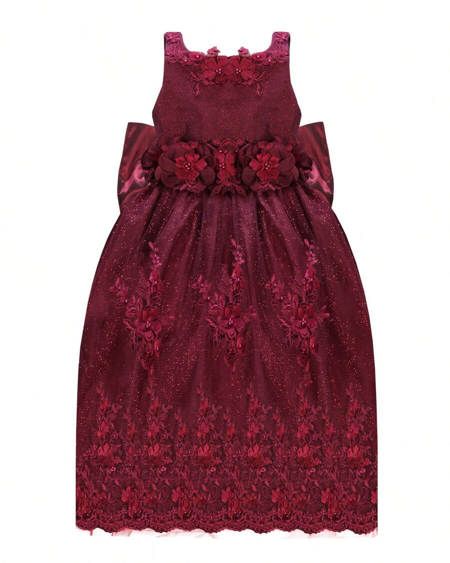 Maylin Romina Girl's Long Party Dress - 酒紅色 - 查看 1