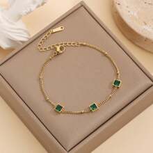 Bracelet French Square Thin Versatile Color Zirconia Green Zirconium Titanium Steel Necklace Women's Fashion Commuter Plated - Vàng - Xem 4