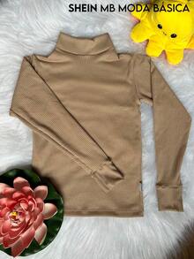 Children's Plain Comfort Ribbed Premium Long Sleeve Turtleneck Blouse - Màu xanh Bạc hà - Xem 2