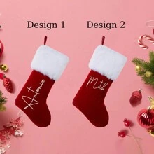 1 Stück personalisierte rote langflorige Weihnachtsstrumpf mit individueller Beschriftung, Monogramm, traditionelle Strümpfe für die Weihnachtsfamilie, Weihnachtsgeschenke