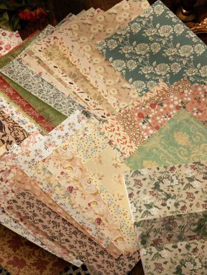 100sheets/Book Vintage Floral Of Books Junk Journal Planner Material Paper Retro Background Paper Decorative DIY Craft Photo Album Non Stick