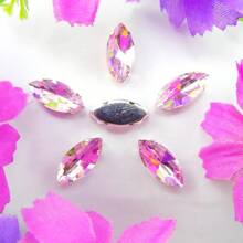 Piedras de vidrio en forma de ojo de caballo Navette, colores normales no AB, forma ovalada brillante hecha a mano, base de metal plateado con garras, cristales cosidos a mano, piedras planas con orificios para decorar ropa, vestidos, bolsos, zapatos, broches, pendientes y manualidades - Colores de fantasía - Ver 6