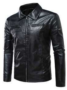 Men's PU Leather Jacket Motorcycle Style European And American Leather Zip-Up Coat