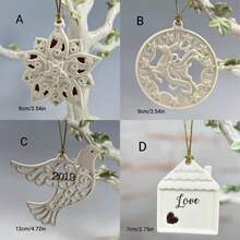 1 đồ trang trí treo Giáng sinh bằng gốm sứ vẽ tay, tượng hươu bông tuyết - trắng - Xem 2