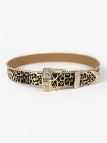 1pc Floral PU Leather Casual Belt For Women, With Fashionable Metal Buckle, Studded Decoration, Versatile Everyday Wear Halloween Leopard Print Summer, School