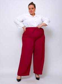 Duna Women's Plus Size High Waist Wide Leg Pants - 紅木色 - 查看 1