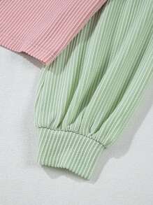 CILKOO 女士休闲撞色条纹落肩长袖T恤，秋季款 - 粉色 - 查看 5