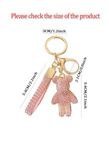 Fashionable Unisex Bear Shaped Keychain, Full Of Diamond, Pink/Orange/White, Fine And High-End Women's Car Key Chain Pendant, Popular Backpack Decoration, Fashionable Ornament For Car Keys, Diamond Inlaid Bag Pendant, Cute And Exquisite Universal Fitting - Pink - View 10