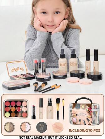 1 Set Girls Pretend Play Makeup Toy Set, Princess Jewelry Set, Brush, Eyeshadow, Lipstick, Children's Toy, Holiday Gift