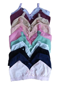 Kit 2 Young Girl Bras Teenage Girls Basic Cotton Bra Without Underwire Youth - 粉色 - 查看 2