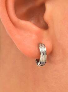 Men Textured Metal Ear Cuffs - Silver - View 1