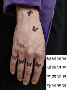 1pc Butterfly Design Water Transfer Temporary Tattoo Sticker, Personalized Fashionable Fake Tattoo Paper For People - Black - View 1