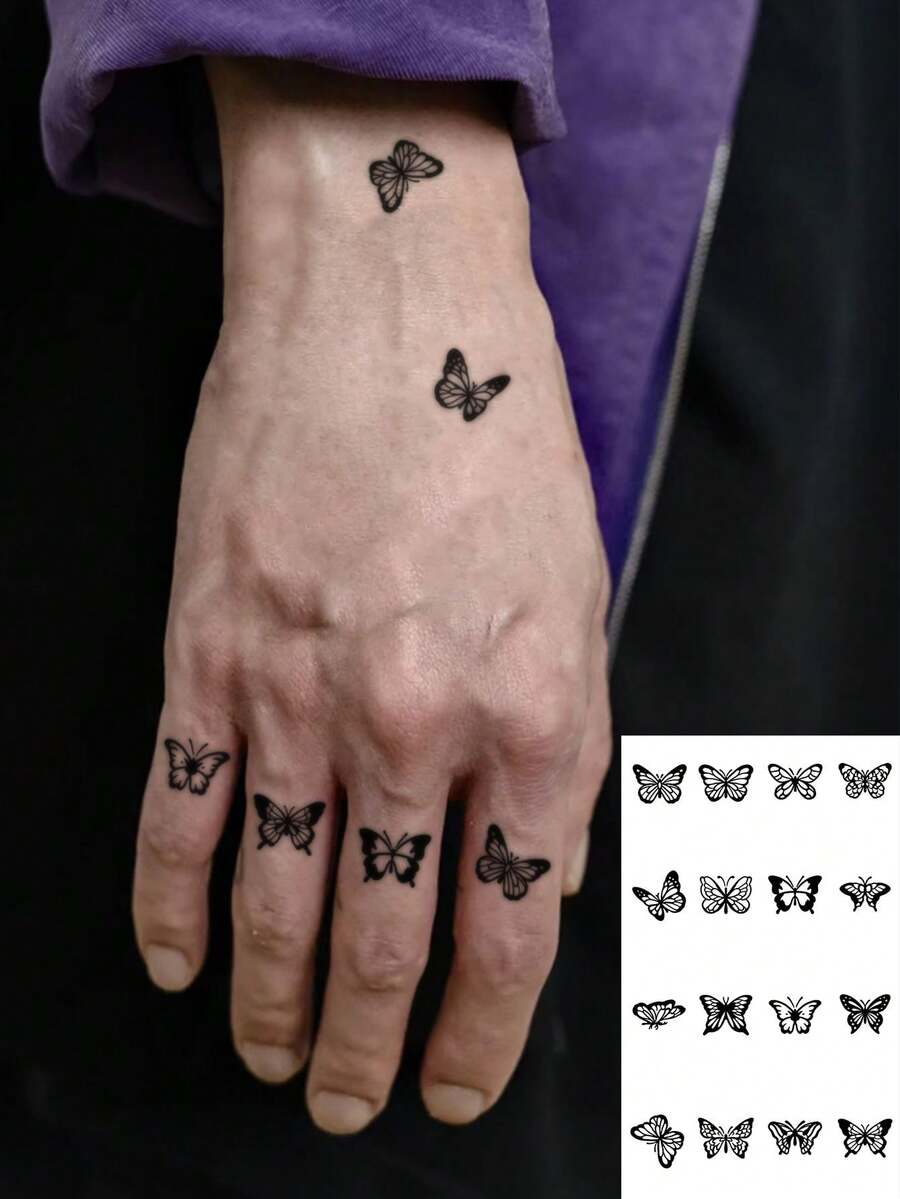 1pc Butterfly Design Water Transfer Temporary Tattoo Sticker, Personalized Fashionable Fake Tattoo Paper For People - Black - View 1