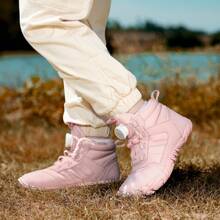 Women's Fashionable Outdoor Sports Boots, Stylish Patchwork Rotary Buckle Design, Warm & Comfortable Thick Plush Snow Boots, Suitable For Outdoor Daily Hiking, Anti-Slip & Waterproof Snow Boots, Parent-Child Style (Rotary Buckle Color May Vary Due To Photography Angle And Lighting)