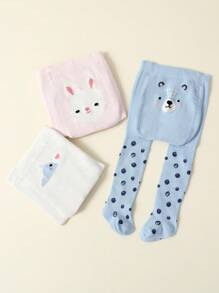 3 件套女婴时尚褶边紧身裤，秋冬季保暖针织打底裤 - 彩色 - 查看 3