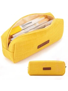 1个大容量单层铅笔盒，方形亚麻铅笔袋，适合中学生，简约文具包（多种颜色可选）返校季，返校用品，铅笔袋，书包 - 黑色 - 查看 7