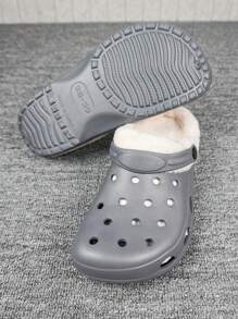 女士保暖内衬镂空拖鞋，温暖舒适的情侣款木屐，防滑保暖，适合户外/室内穿着，男女通用耐用轻便舒适的羊皮内衬家居拖鞋