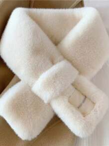 1/2pcs Women Snood Winter Solid Color Basic Neck Warmer Plush Scarf, Elegant Rabbit Fur Collar Cross Scarf, Soft And Warm Furry Scarf