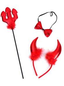 1/2/3/4pcs Christmas Animal Costume Accessories, Adults & Kids Cosplay Devil Horns Headband And Trident Set Halloween Prom