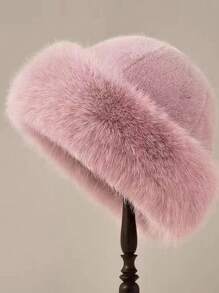 秋冬毛绒帽子，韩版加厚仿貂皮毛线帽，保暖耳罩帽，防风，纯色，波西米亚风，休闲，优雅，复古街头，宫廷风，涤纶纤维，流苏，蓬松边缘万圣节 - 漁夫帽 - 查看 15