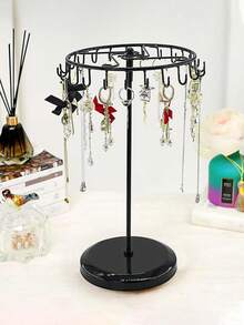 Kreative, drehbare Halterung aus geschmiedetem Eisen zum Aufhängen von Halsketten, Schmuckständer zum Organisieren von Halsketten, Armbändern, Ohrringen, Schals - Schwarz - Übersicht 2