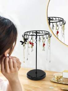 Kreative, drehbare Halterung aus geschmiedetem Eisen zum Aufhängen von Halsketten, Schmuckständer zum Organisieren von Halsketten, Armbändern, Ohrringen, Schals - Schwarz - Übersicht 7