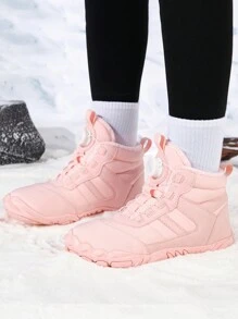 Women's Fashionable Outdoor Sports Boots, Stylish Patchwork Rotary Buckle Design, Warm & Comfortable Thick Plush Snow Boots, Suitable For Outdoor Daily Hiking, Anti-Slip & Waterproof Snow Boots, Parent-Child Style (Rotary Buckle Color May Vary Due To Photography Angle And Lighting)