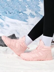 Women's Fashionable Outdoor Sports Boots, Stylish Patchwork Rotary Buckle Design, Warm & Comfortable Thick Plush Snow Boots, Suitable For Outdoor Daily Hiking, Anti-Slip & Waterproof Snow Boots, Parent-Child Style (Rotary Buckle Color May Vary Due To Photography Angle And Lighting)