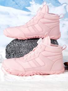 Women's Fashionable Outdoor Sports Boots, Stylish Patchwork Rotary Buckle Design, Warm & Comfortable Thick Plush Snow Boots, Suitable For Outdoor Daily Hiking, Anti-Slip & Waterproof Snow Boots, Parent-Child Style (Rotary Buckle Color May Vary Due To Photography Angle And Lighting)