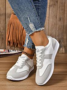 Zapatillas de moda, Nuevos calzado deportivo informal con cordones para mujeres/estudiantes 2024, Estilo de pareja de moda, Versátil para todas las estaciones - Gris Claro - Ver 4