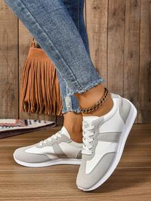 Zapatillas de moda, Nuevos calzado deportivo informal con cordones para mujeres/estudiantes 2024, Estilo de pareja de moda, Versátil para todas las estaciones - Gris Claro - Ver 3