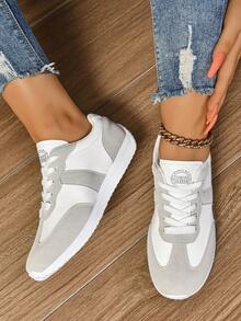 Zapatillas de moda, Nuevos calzado deportivo informal con cordones para mujeres/estudiantes 2024, Estilo de pareja de moda, Versátil para todas las estaciones - Gris Claro - Ver 2