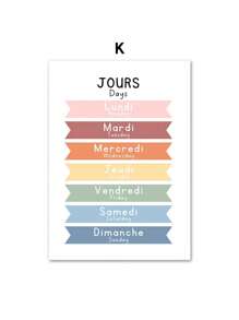 1PC Song ngữ tiếng Pháp Giáo dục Học Số Bảng chữ cái Hệ Mặt trời Poster In Nghệ thuật treo tường Tranh vải Canvas Trang trí phòng học cho trẻ em Không có khung - Nhiều màu - Xem 19