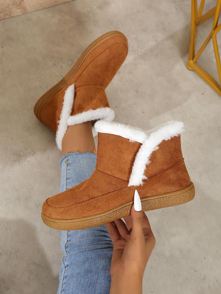 Neue Mode dicke Sohle wasserdichte thermische retrocharmante Paare Knöchel Schneestiefel, rutschfeste weiche Sohle, geruchsresistent, Schlupfeinstieg, für Frühling, Herbst und Winter