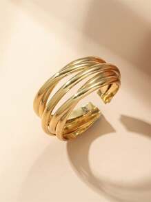 Minimalist Layered Cuff Ring - Yellow Gold - View 2