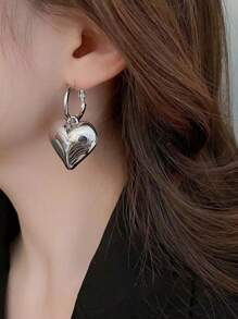 1 对超大金属心形环状耳环，经典欧美时尚耳环，适合女士情人节 - 心 - 查看 3