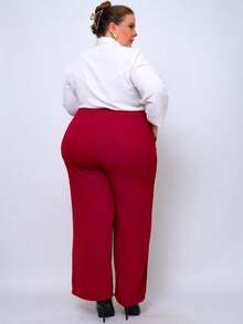 Duna Women's Plus Size High Waist Wide Leg Pants - 紅木色 - 查看 2