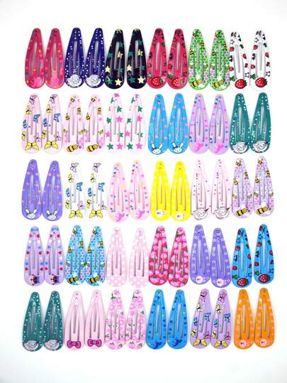 Cute Printed Barrettes, Animal Shaped Hair Clips With Glitter, Water Drop & Heart Design Hair Accessories