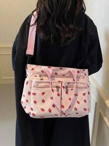 Erdbeercord Mode minimalistische Schultertasche mit großer Kapazität und Mehrtaschenfunktion, geeignet für Schule, Arbeit, Reisen, kann als Umhängetasche getragen werden - Pink - Übersicht 5