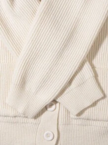 ANDREILEE Unisex Casual Loose Fit V-Neck Long Sleeve Cardigan With Pockets, Vertical Striped Letter Graphic, Suitable For Spring, Autumn And Winter - Apricot - View 8