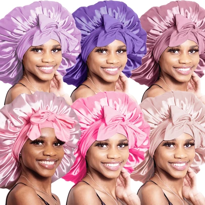 ZTZI 6pcs Luxury Satin Sleep Cap - Adjustable Comfortable Drawstring - Unisex Hair Care