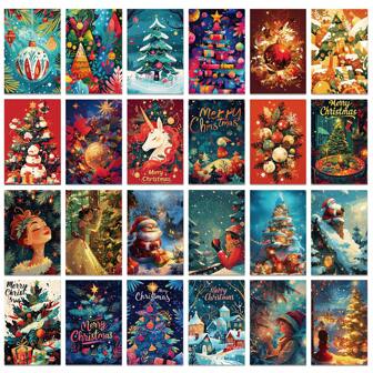 50pcs Christmas Holiday Celebration Eve Wall Decor Cards DIY Indoor Bedroom Greeting Postcards,Christmas