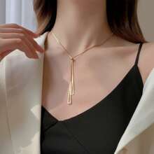 Korean Necklace High Quality Rose Gold Triangle Tassel Pull-Out Titanium Steel Hypoallergenic Non-Fading Necklace Adjustable Accessories - 金色 - 查看 6