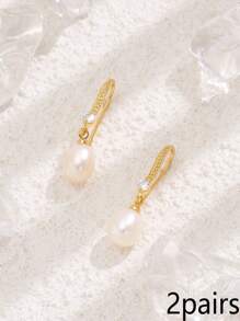 Thả hoa tai Trang trí ngọc trai tự nhiên - Vàng - Xem 8