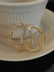 一对独特的金色网状水晶耳环适合女性在音乐节、日常活动、海滩派对、宴会和其他场所佩戴 - 金色纏繞耳環一對 - 查看 7