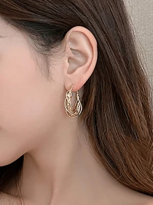 一对独特的金色网状水晶耳环适合女性在音乐节、日常活动、海滩派对、宴会和其他场所佩戴 - 金色纏繞耳環一對 - 查看 6