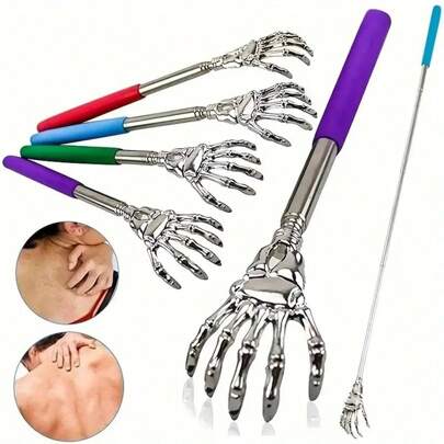 1/2/4pcs Ghost Hand Stainless Steel Retractable Itch Stopper, Portable Retractable Back Scratcher With Comfortable Rubber Handle, Great For Thanksgiving, Birthday And Christmas Gifts. Christmas Stocking Fillers,Stocking Fillers,Christmas Gifts,Birthday Gifts,Stocking Fillers For Men,Men's Christmas Gifts